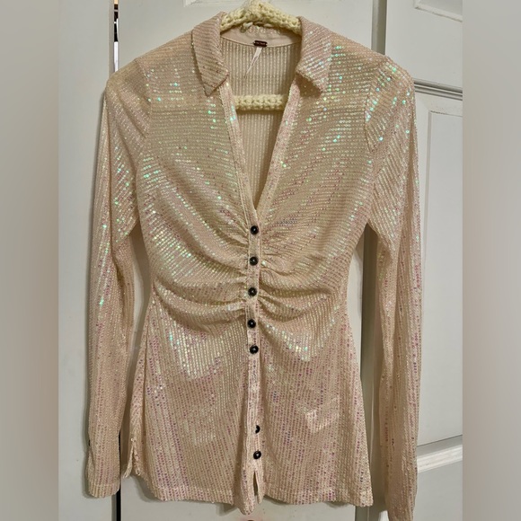 Free People Tops - Free People Iridescent Cream Blouse